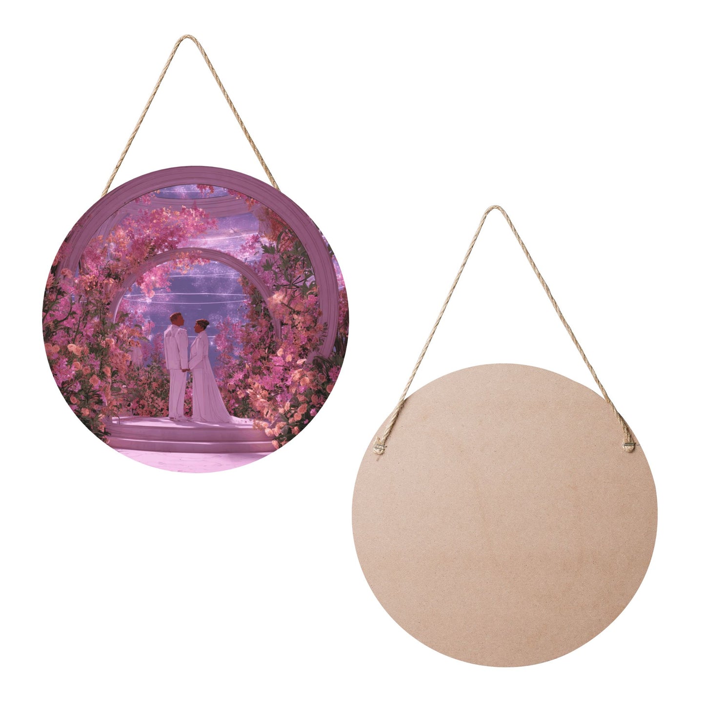 Round Wooden Wall Art – Dreamy Floral Wedding Hall, 12in/30cm Waterproof Thick Wood Hanging Décor