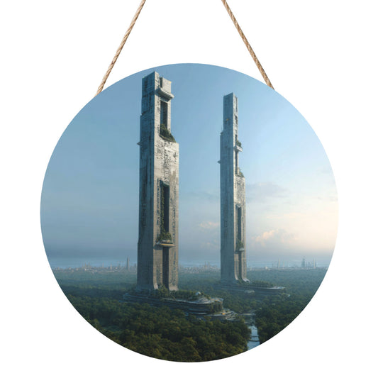 Round Wooden Wall Art – Modern Architectural Hanging Board, Decorative Wall Ornament for Home, Office & Living Room, 12in/30cm