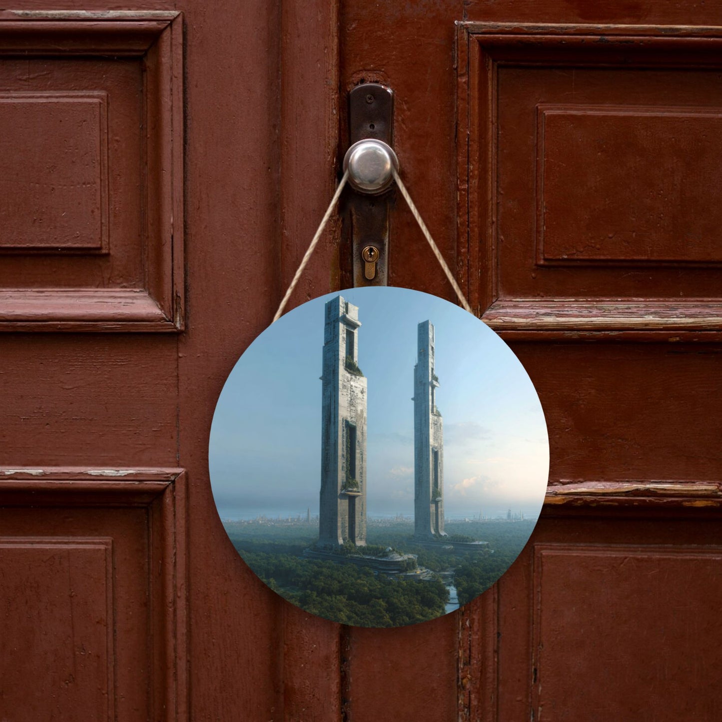 Round Wooden Wall Art – Modern Architectural Hanging Board, Decorative Wall Ornament for Home, Office & Living Room, 12in/30cm
