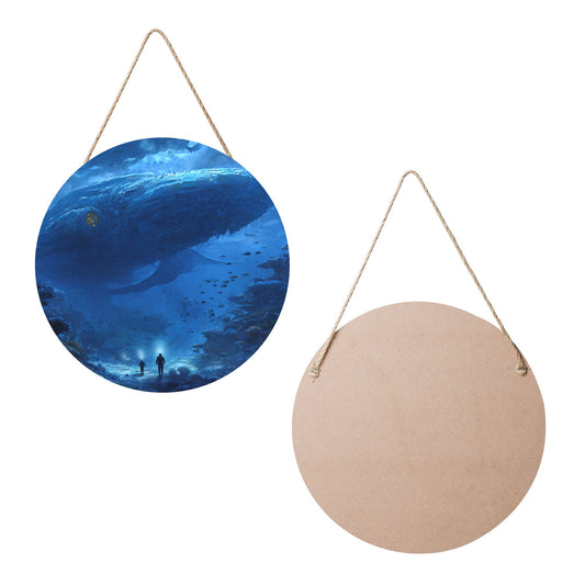 Round Wooden Hanging Wall Art – Deep Sea Exploration Design, 12in/30cm, Waterproof, Thick Wood Panel with Rope for Living Room, Bedroom, Café, and Office Wall Decoration
