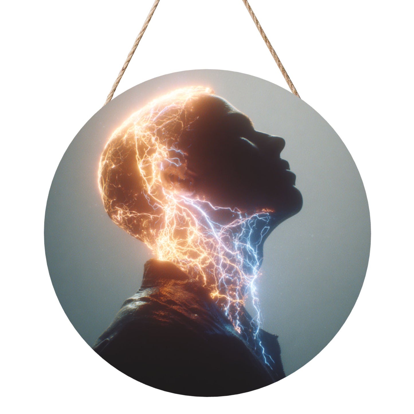 Round Wooden Wall Art – Electric Portrait Design, 12in/30cm Waterproof Thick Wood Hanging Décor