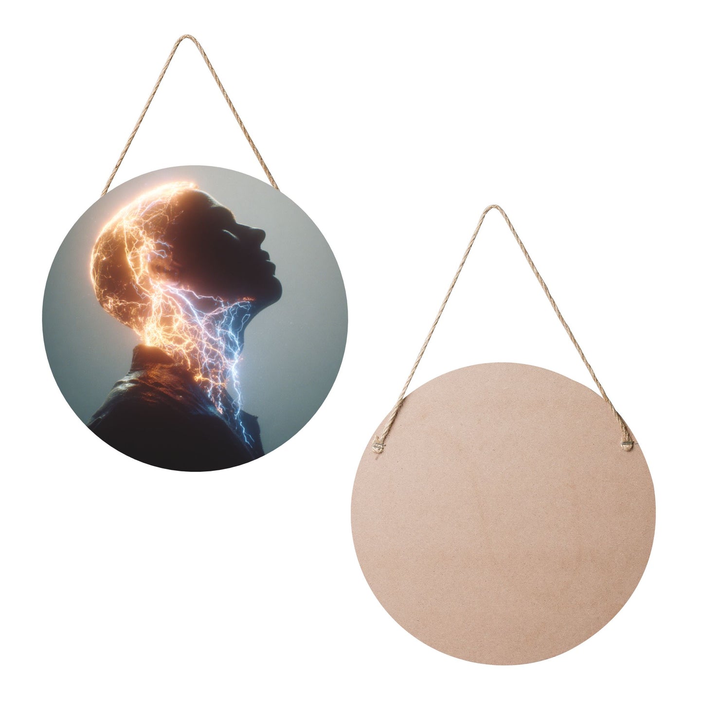 Round Wooden Wall Art – Electric Portrait Design, 12in/30cm Waterproof Thick Wood Hanging Décor
