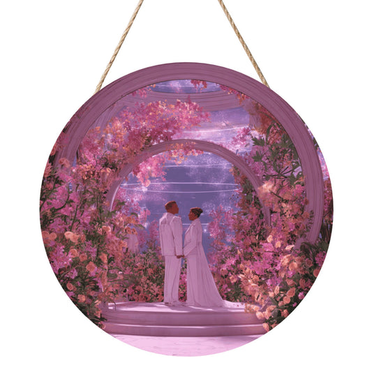 Round Wooden Wall Art – Dreamy Floral Wedding Hall, 12in/30cm Waterproof Thick Wood Hanging Décor