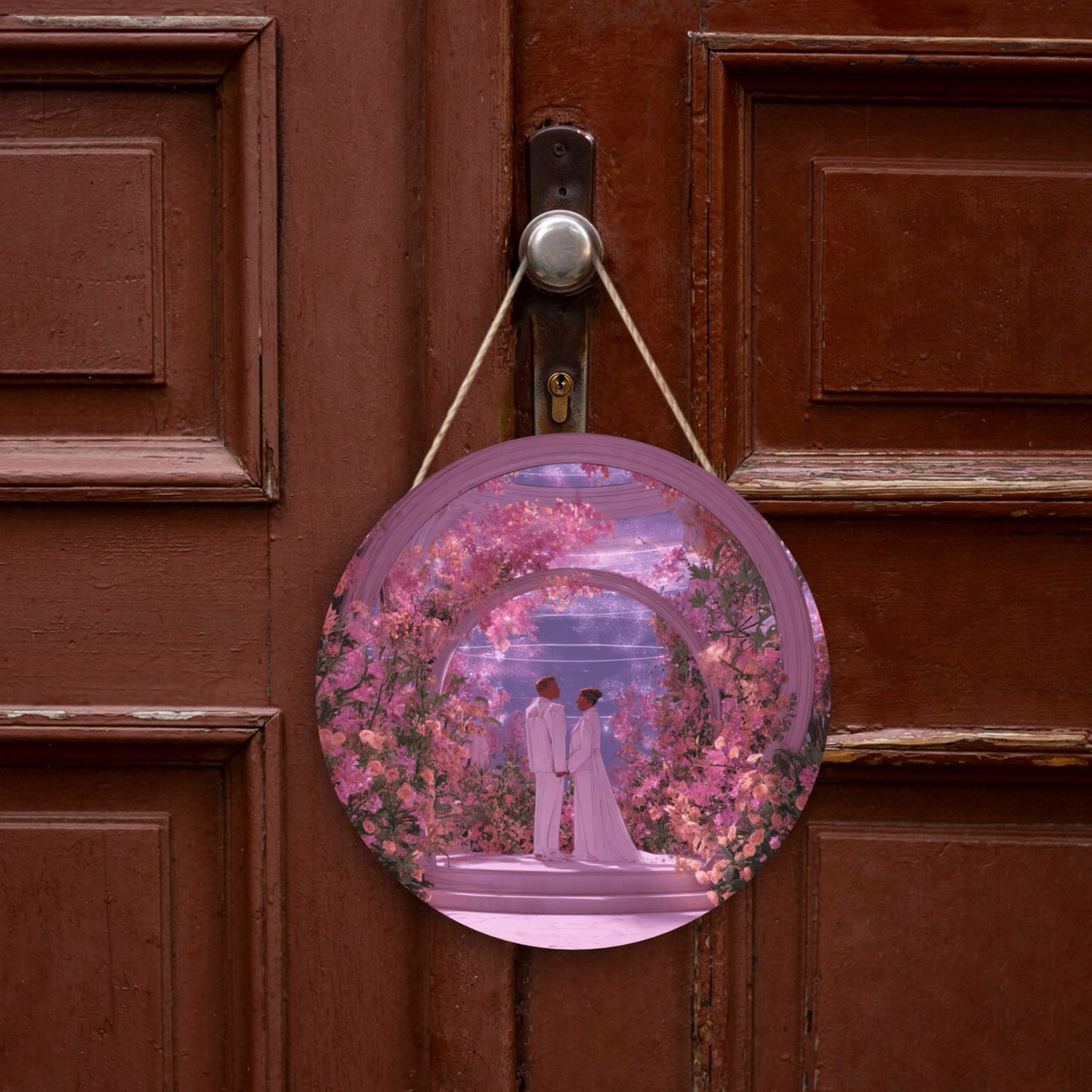Round Wooden Wall Art – Dreamy Floral Wedding Hall, 12in/30cm Waterproof Thick Wood Hanging Décor
